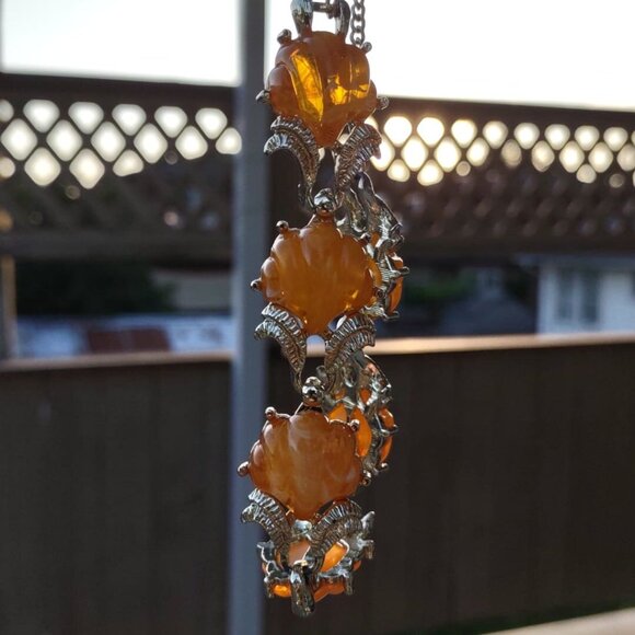 Vintage Germany Orange Lucite Shell Motif Necklace and Clip-on Earring Set - Picture 3 of 10